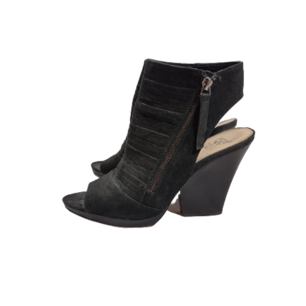 Vince Camuto Javette Open Peep Toe Black Leather Booties Women's Size 9M